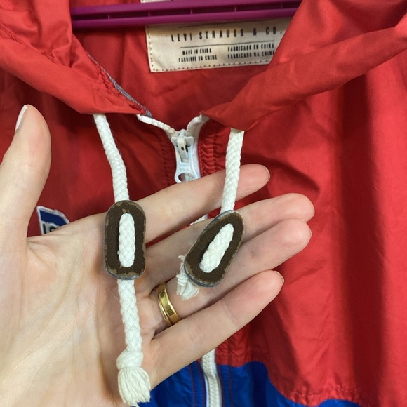 Levi's Strauss Mens Size XL Jacket Hooded Red White Blue Full-Zip Nylon Fall - Picture 6 of 9